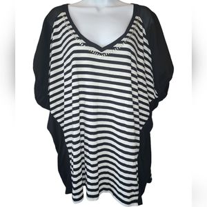 Faded Glory Knit Sheer Raglan Curve High Low Striped Top